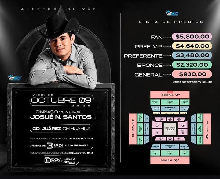*Invitan Al Público En General a comprar sus boletos y que mencionan q los de General ya estan agotados para el concierto de alfredito olivas este 9 de octubre en gimnasio nery santos